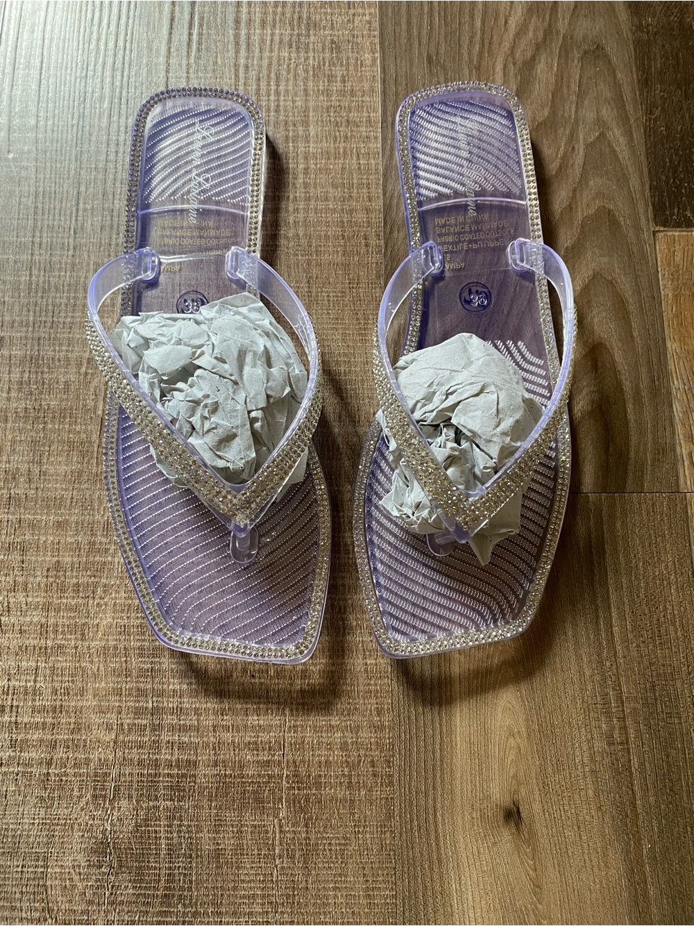 Women's Clear Jelly Flip Flop Sandals with Rhinestone Straps